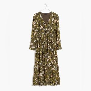 Madewell Olive Floral Midi Dress